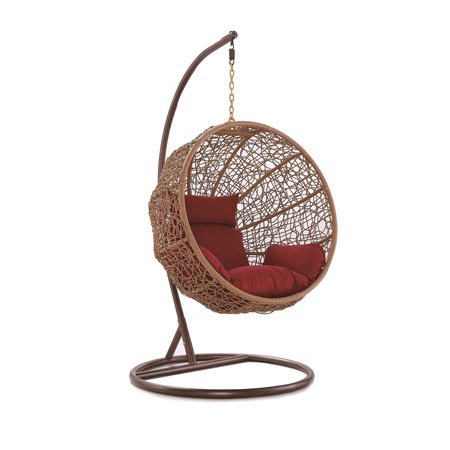 MANHATTAN COMFORT Zolo Hanging Lounge Egg Swing Chair in Red and Saddle Brown OD-HC001-RD